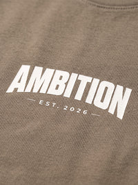 Ambition Limitless beige organic cotton oversized t-shirt with white printed logo detail