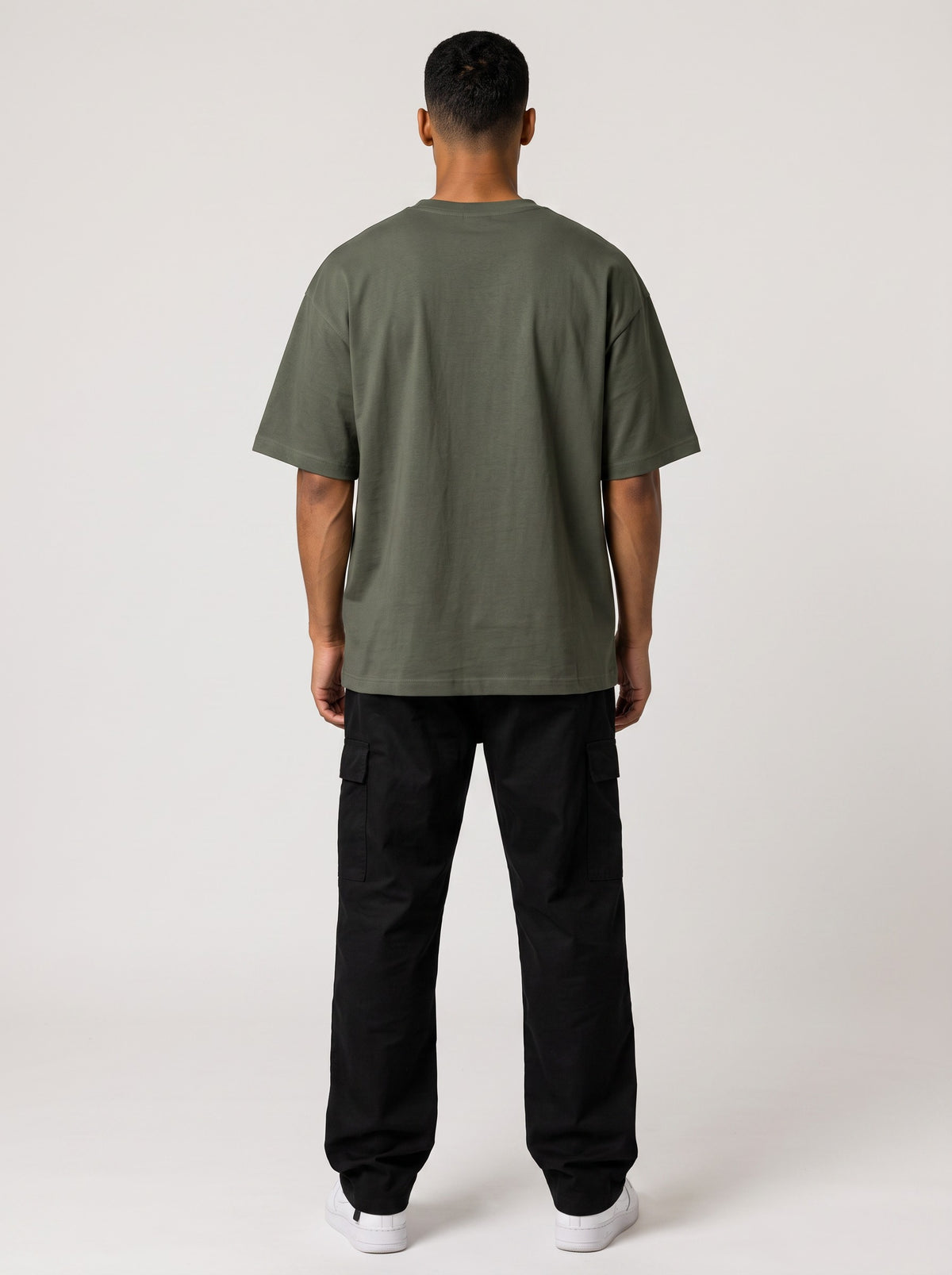 Ambition Limitless olive green heavy organic cotton oversized t-shirt with dropped shoulders, back view